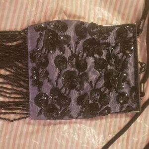 Black and Purple Beaded Fringe Bag